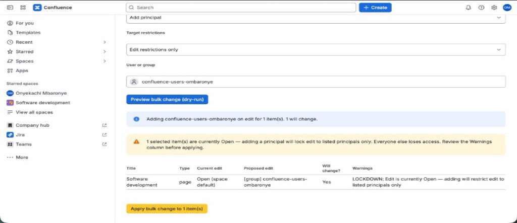 Bulk manage with lockdown warning